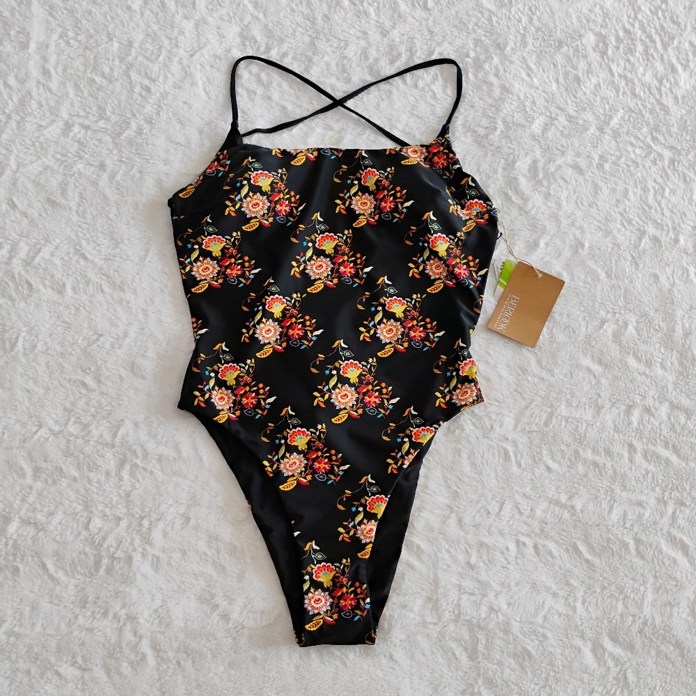 Berlook Floral Cross Back One Piece Swimsuit